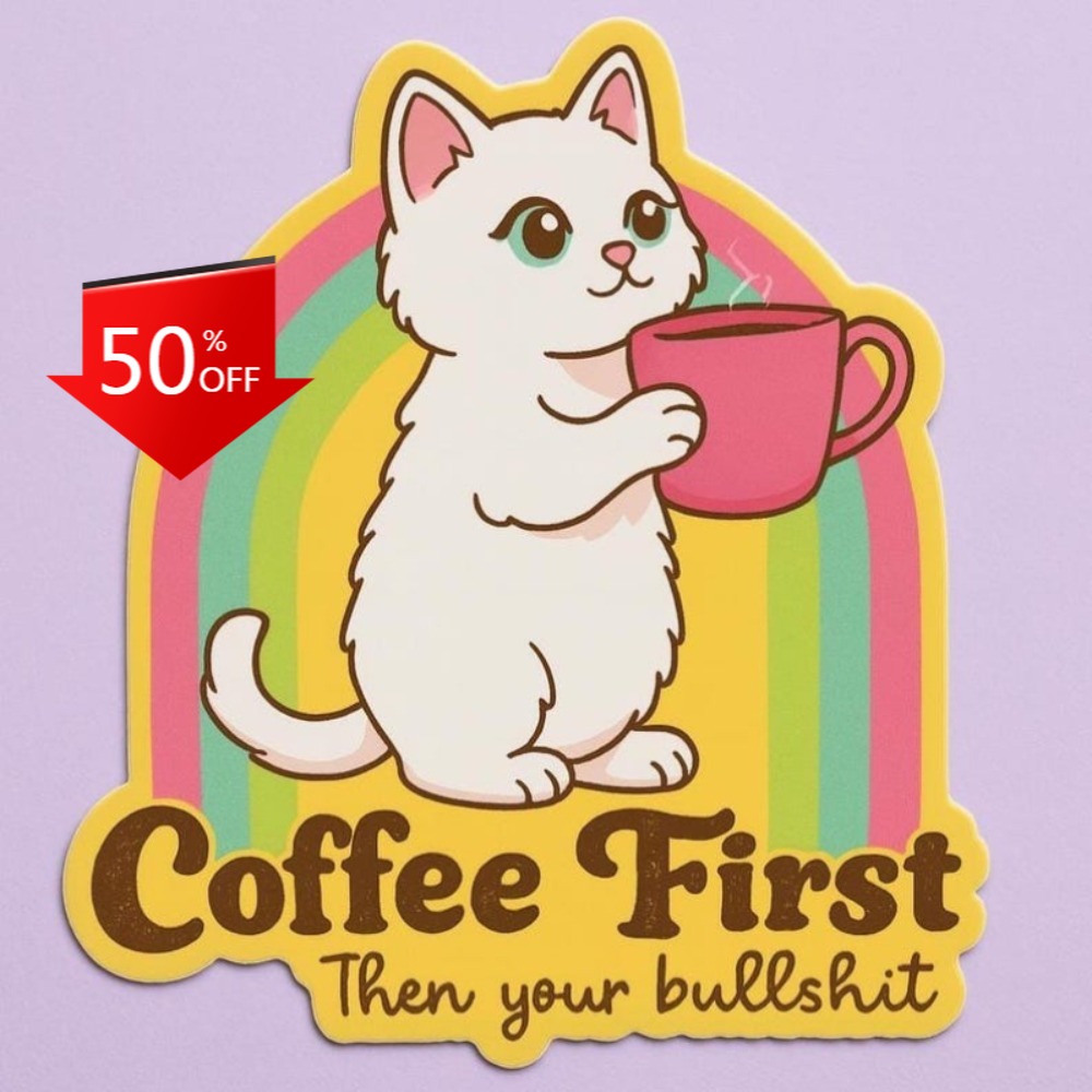 Laptop Unique Accessories - สติกเกอร์แมวกาแฟสุดสนุก สำหรับตกแต่งรถยนต์ แล็ปท็อป กระจก กันชน กันน้ำ