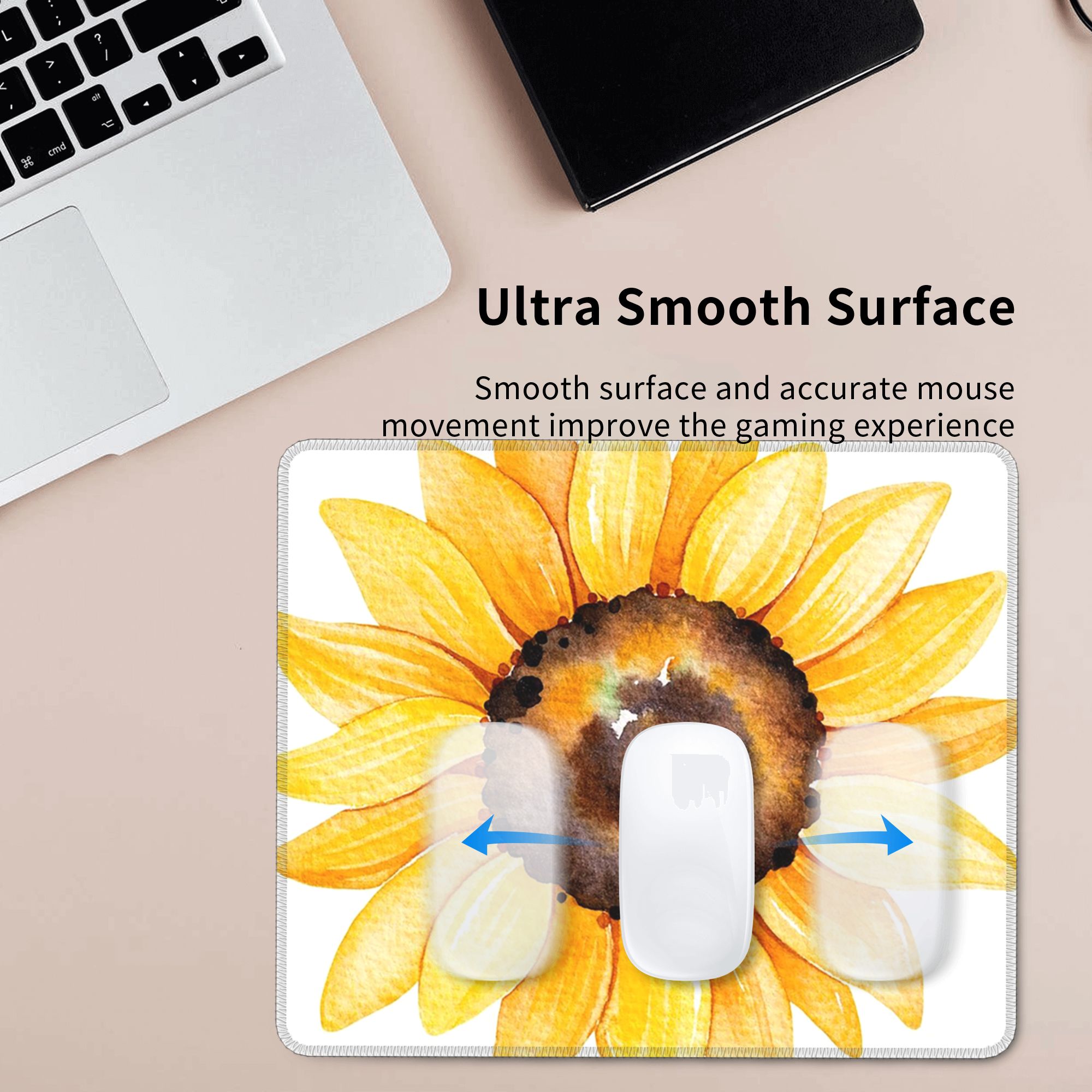 Yellow Laptop Accessories - แผ่นรองเมาส์ลายดอกทานตะวันสีเหลืองสดใส แผ่นรองเมาส์คอมพิวเตอร์ แผ่นรองเมาส์แล็ปท็อป แผ่นรองโต๊ะ อุปกรณ์สำนักงาน แผ่นรองโต๊ะ