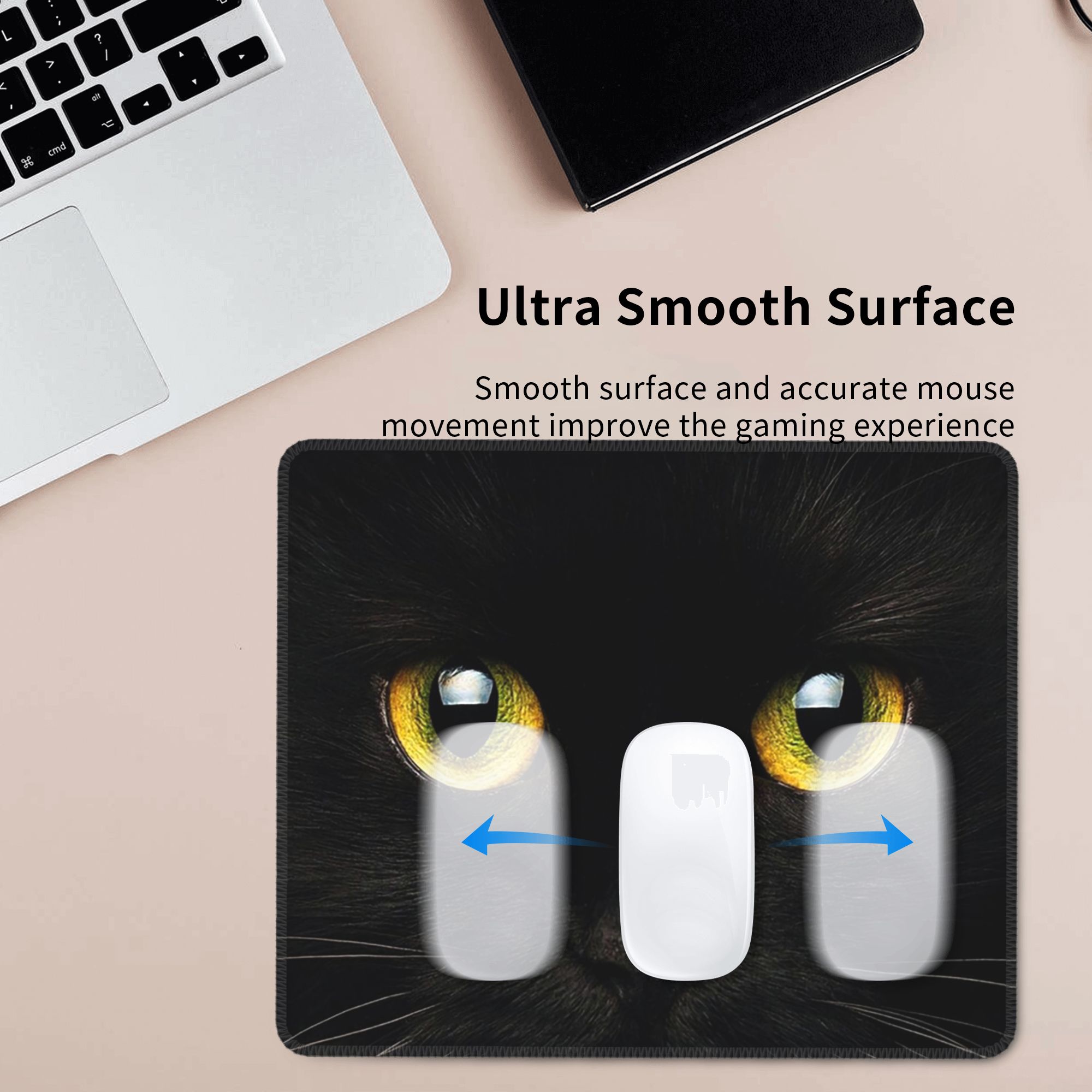 แผ่นรองเมาส์ลายหน้าแมวดำและตาส - Yellow Laptop Accessories บทวิจารณ์และราคา