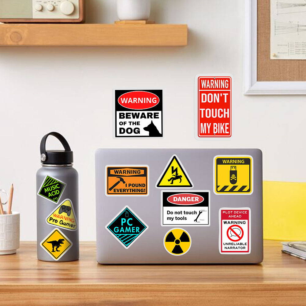 สีเหลืองแปลกสติกเกอร์คําเตือน  - Yellow Laptop Accessories บทวิจารณ์และราคา